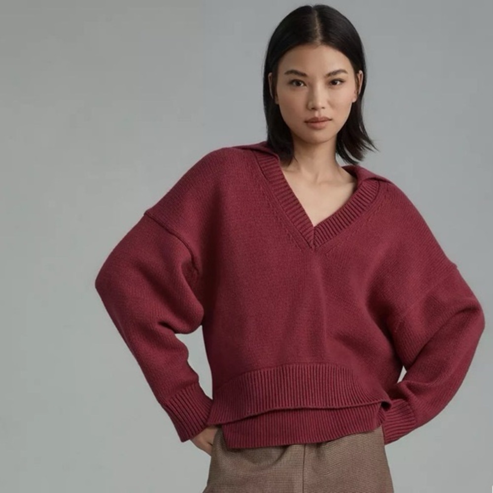 Maeve Anthropologie wool blend layered polo sweater size small